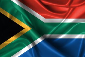Realistic wavy flag of South Africa.